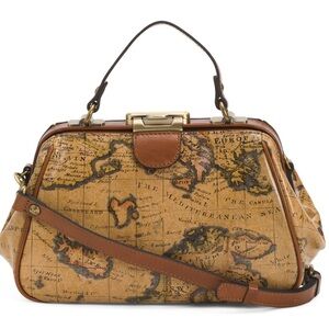 Patricia Nash Limited Edition Leather Gracchi Framed Satchel European Map Print